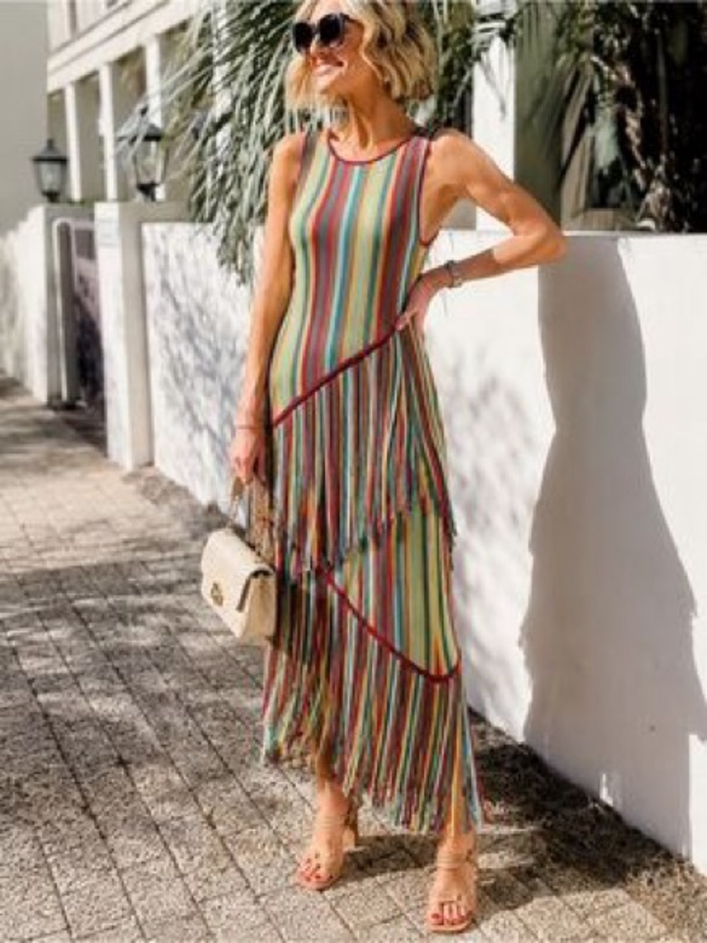 Simon Miller Spiral Knit Maxi Dress Fringe Rainbow Multicolor Sleeveless M boho - Picture 6 of 16